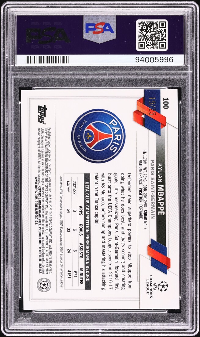 psg graded cards Warren Zaire-Emery Signed 2022-23 Topps Rookie #10 2022 Topps Chrome UEFA Orange