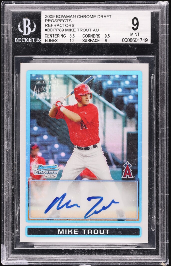 2009 Bowman Chrome Refractor Mike Trout PROSPECT AUTO /500 #BDPP89 BGS 9 MINT