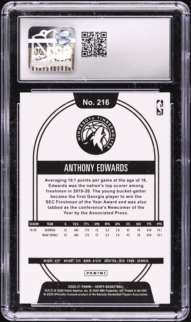 2020 Hoops Anthony Edwards ROOKIE #216 CSG 9.5 MINT+