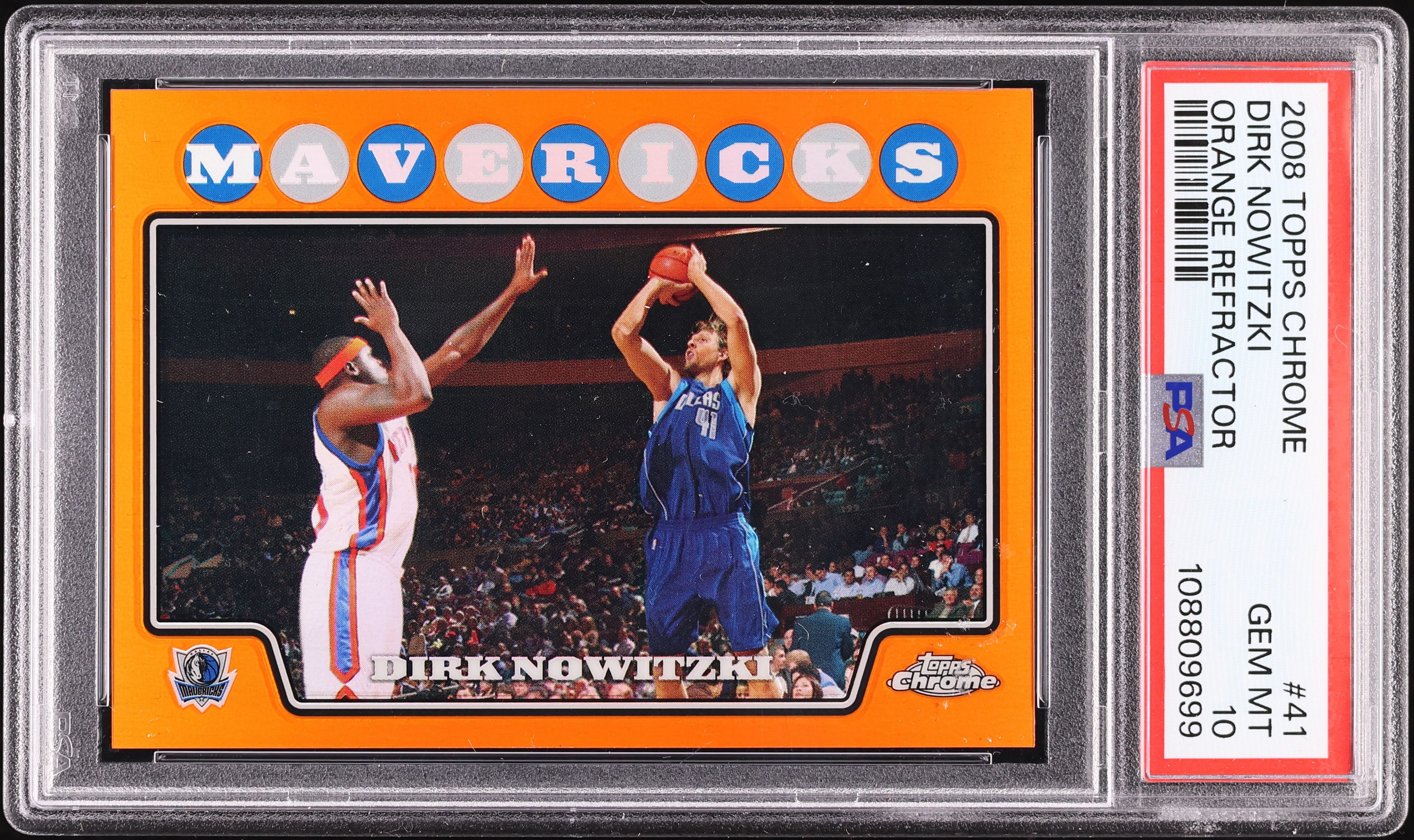 2008 Topps Chrome Orange Refractor Dirk Nowitzki /499 #41 PSA 10 