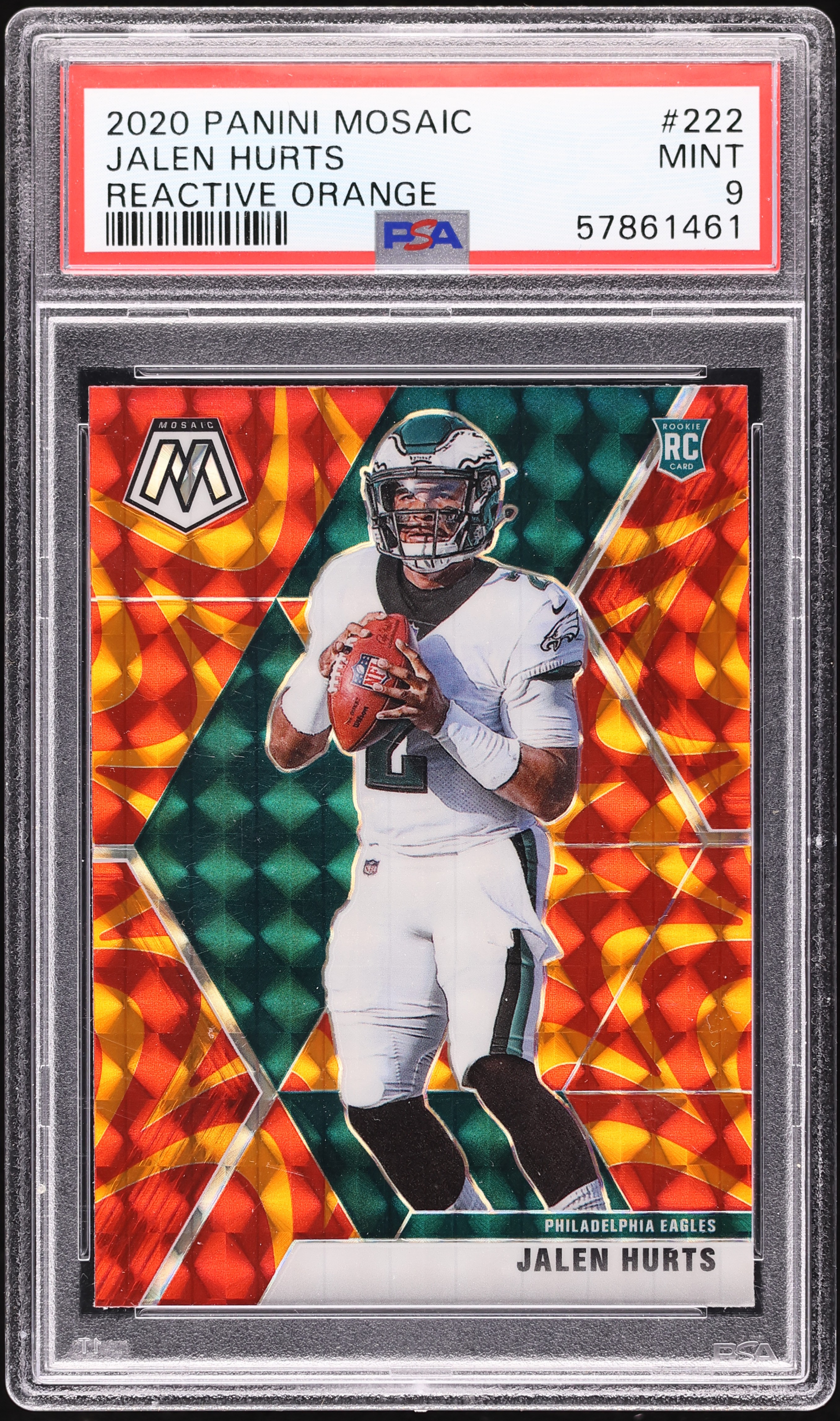 2020 Panini Mosaic Reactive Orange Jalen Hurts ROOKIE #222 PSA 9