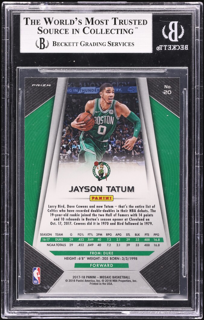 2017 Panini Prizm Mosaic Green Jayson Tatum ROOKIE #20 BGS 9 MINT