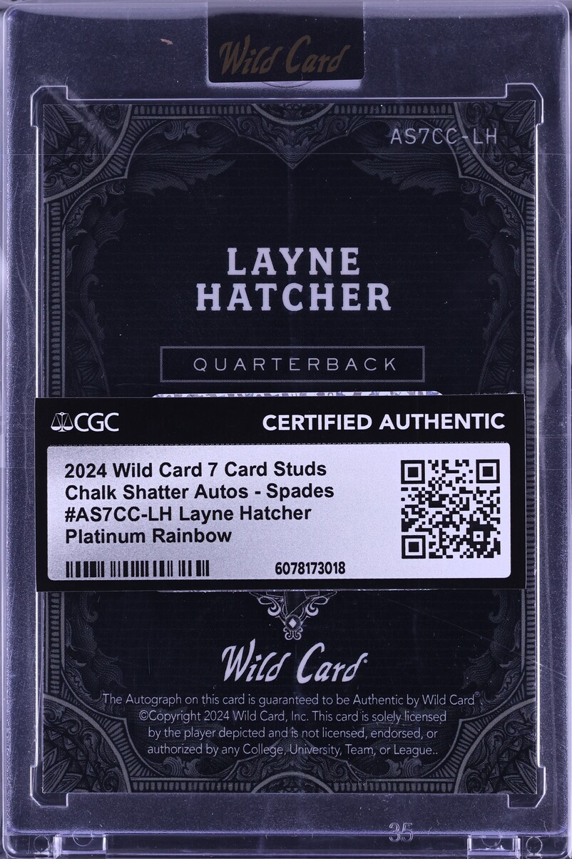 2024 Wild Card 7 Chalk Spades Platinum Rainbow Layne Hatcher RC AUTO 1/2 CGC