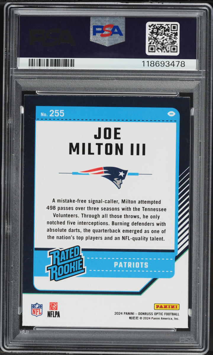 2024 Donruss Optic Joe Milton III ROOKIE #255 PSA 10 GEM MINT