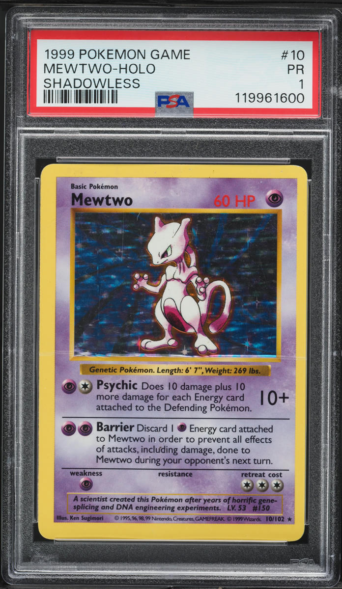 1999 Pokemon Base Set Shadowless Holo Mewtwo #10 PSA 1 PR