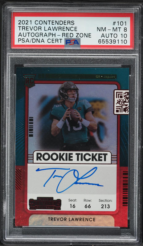 2021 Panini Contenders Red Zone Trevor Lawrence ROOKIE AUTO DNA 10