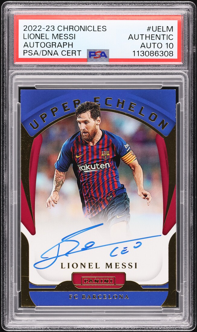 2022 Panini Chronicles Lionel Messi AUTO DNA 10 #UE-LM PSA AUTH