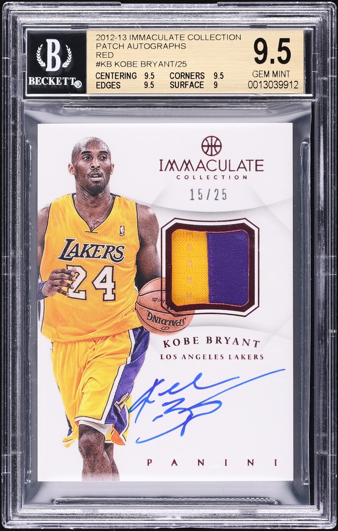 2012 Immaculate Collection Red Kobe Bryant PATCH AUTO /25 #AP-KB BGS 9.5 GEM