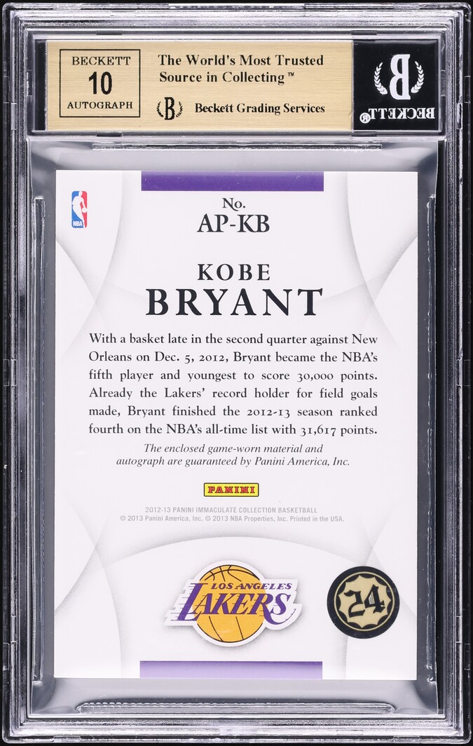 2012 Immaculate Collection Red Kobe Bryant PATCH AUTO /25 #AP-KB BGS 9.5 GEM