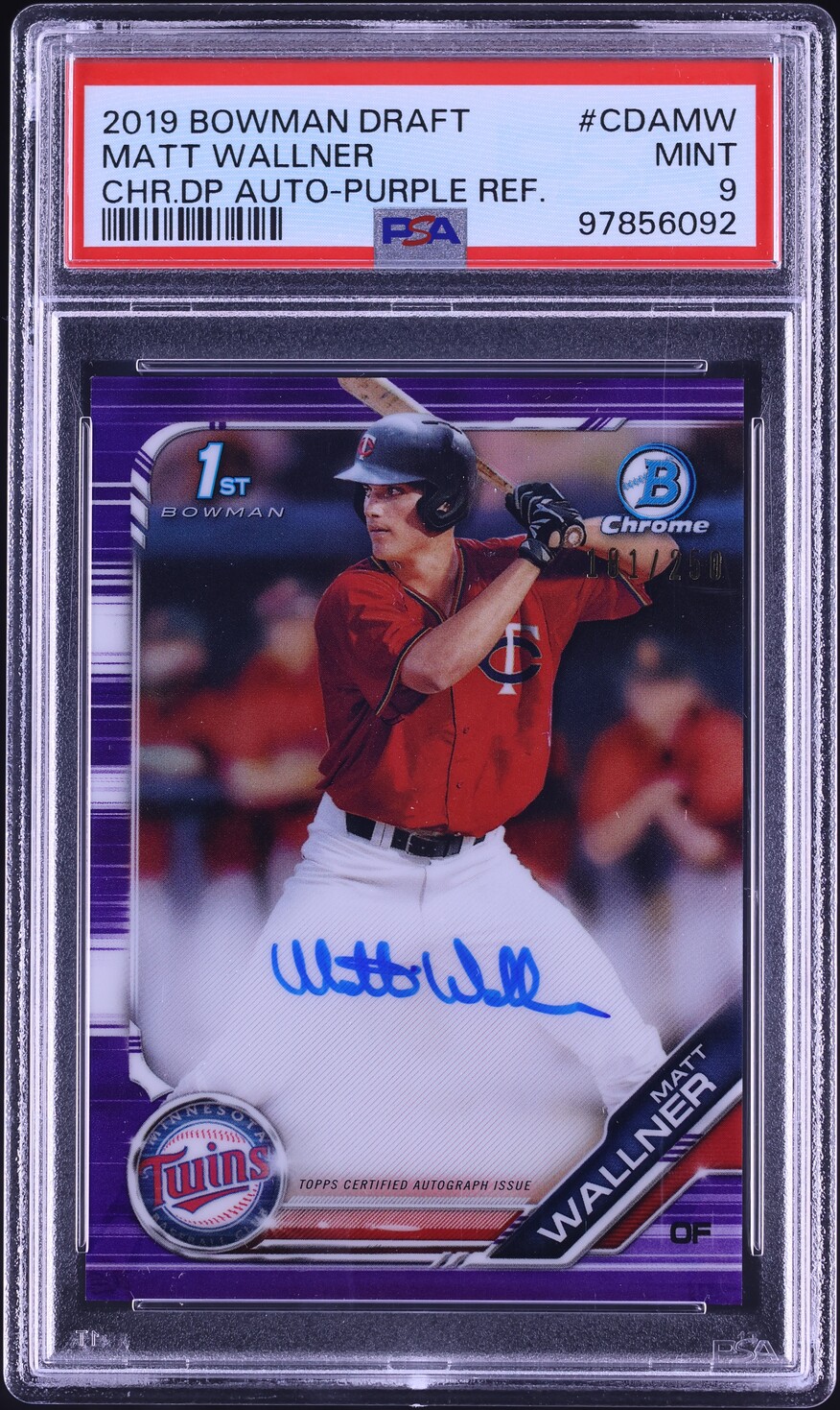 2019 Bowman Chrome Draft Purple Ref. Matt Wallner PROSPECT AUTO /250 PSA 9 MINT