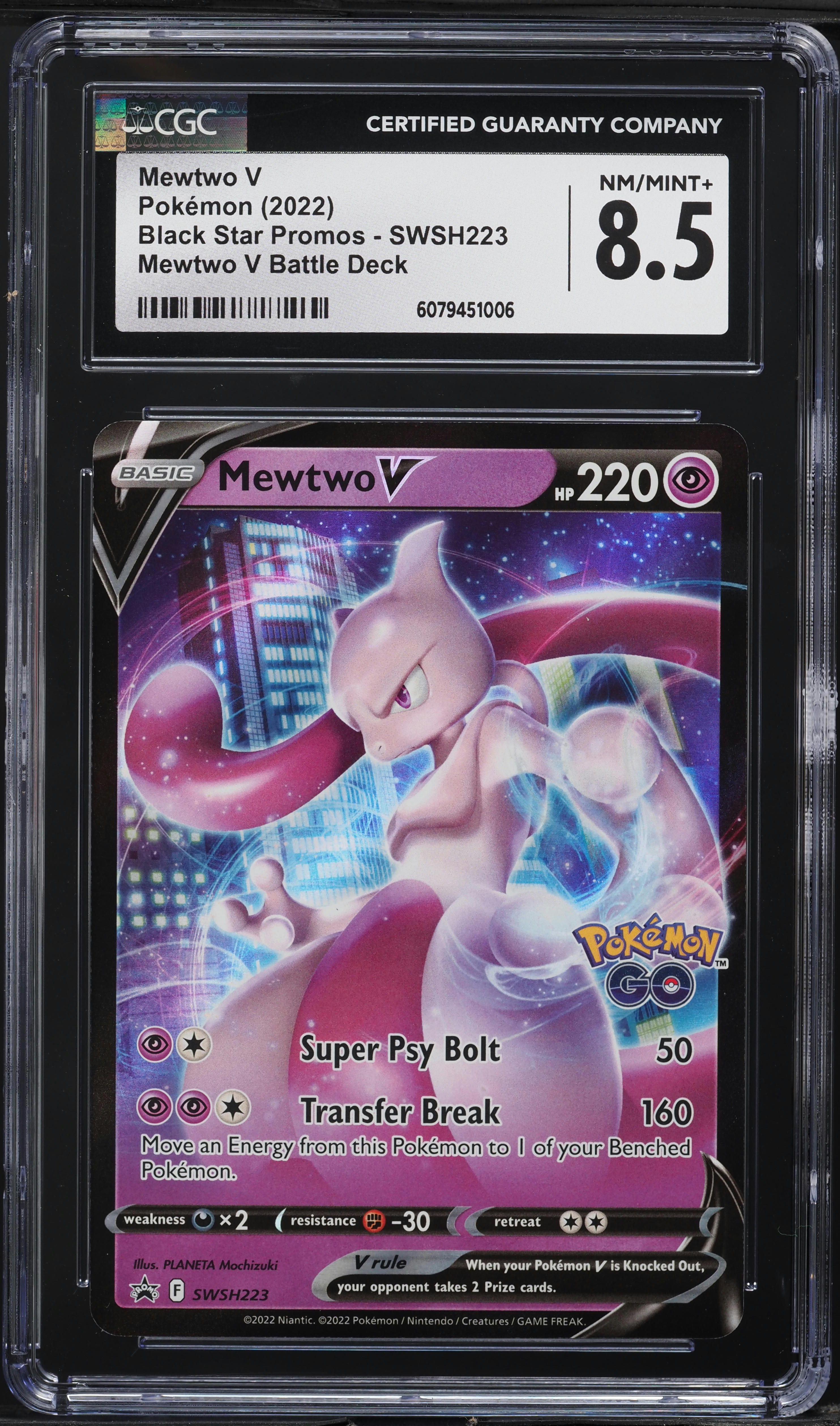 2022 Pokemon Sword & Shield Promo Battle Deck Mewtwo V #SWSH223 CGC 8.5 NM-MT+ on Fanatics Collect 2022 Pokemon Sword & Shield Promo Battle Deck Mewtwo V #SWSH223 CGC 8.5 NM-MT+ on Fanatics Collect