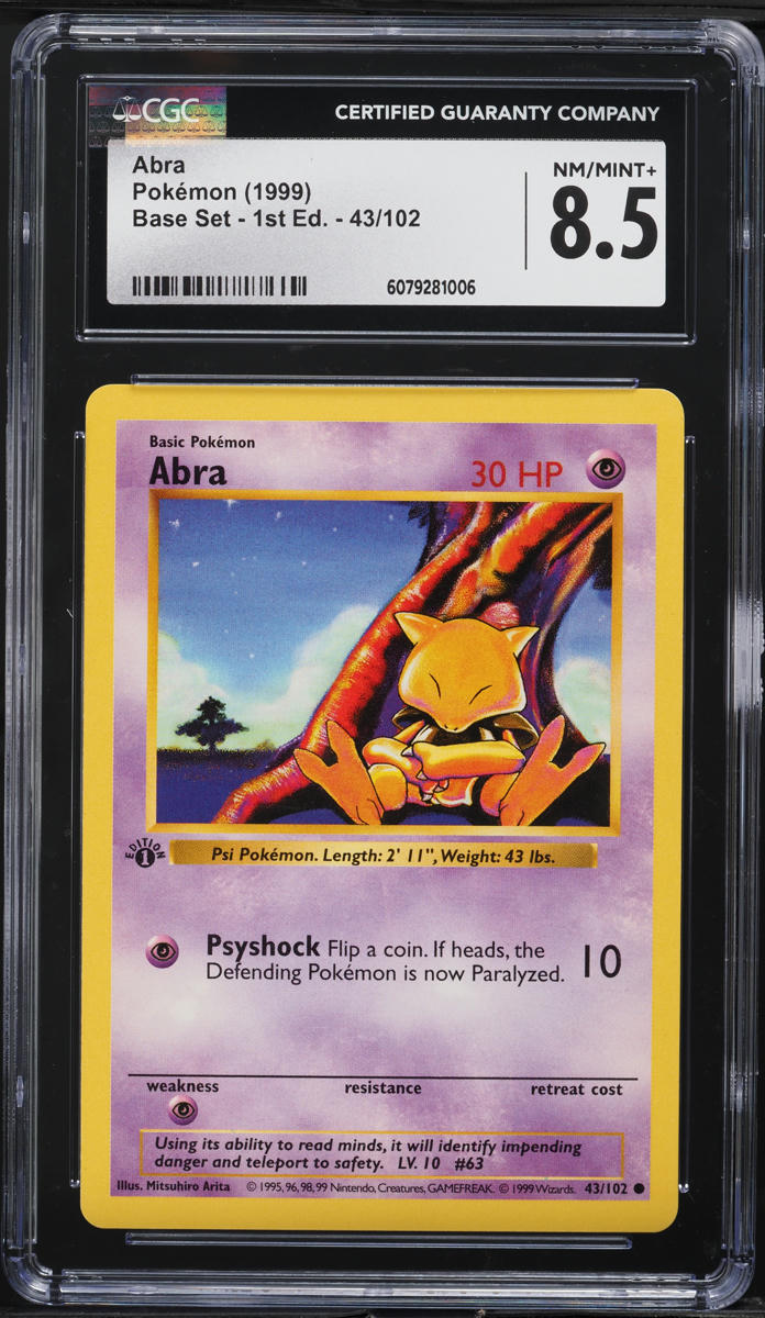 1999 Pokemon Base Set Shadowless 1st Edition Abra #43 CGC 8.5 NM-MT+ - Main Image