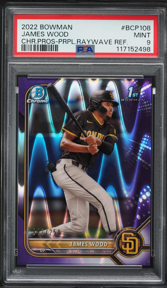 2022 Bowman Chrome Purple Raywave Ref James Wood PROSPECT /250 #BCP108 PSA 9