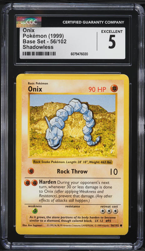 1999 Pokemon Base Set Shadowless Onix #56 CGC 5 EX