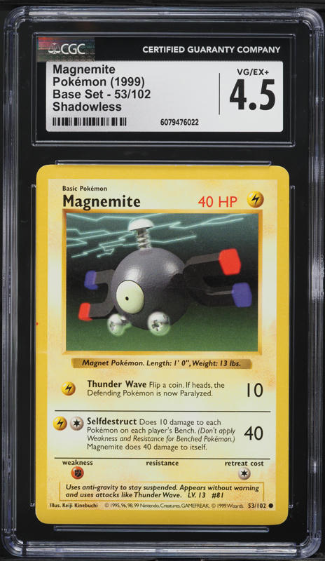 1999 Pokemon Base Set Shadowless Magnemite #53 CGC 4.5 VGEX+