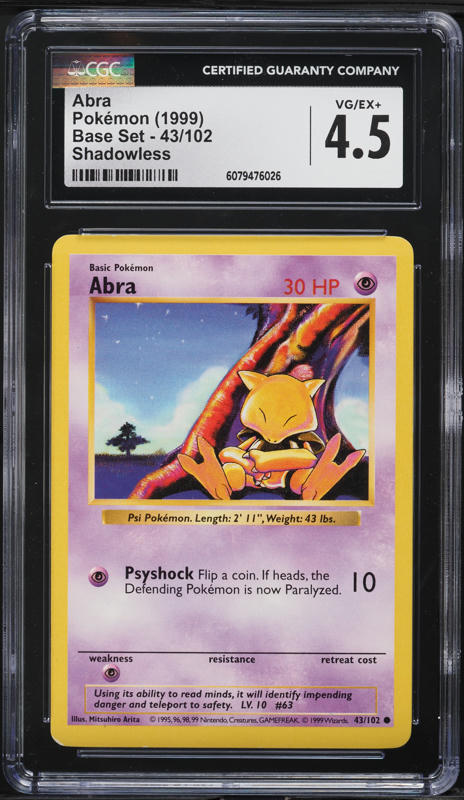 1999 Pokemon Base Set Shadowless Abra #43 CGC 4.5 VGEX+