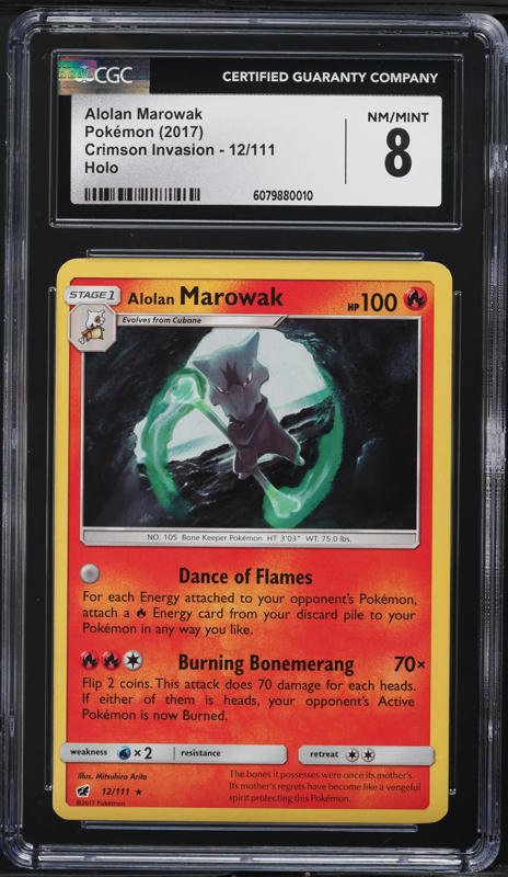 2017 Pokemon Sun & Moon Crimson Invasion Holo Alolan Marowak #12 CGC 8 NM-MT
