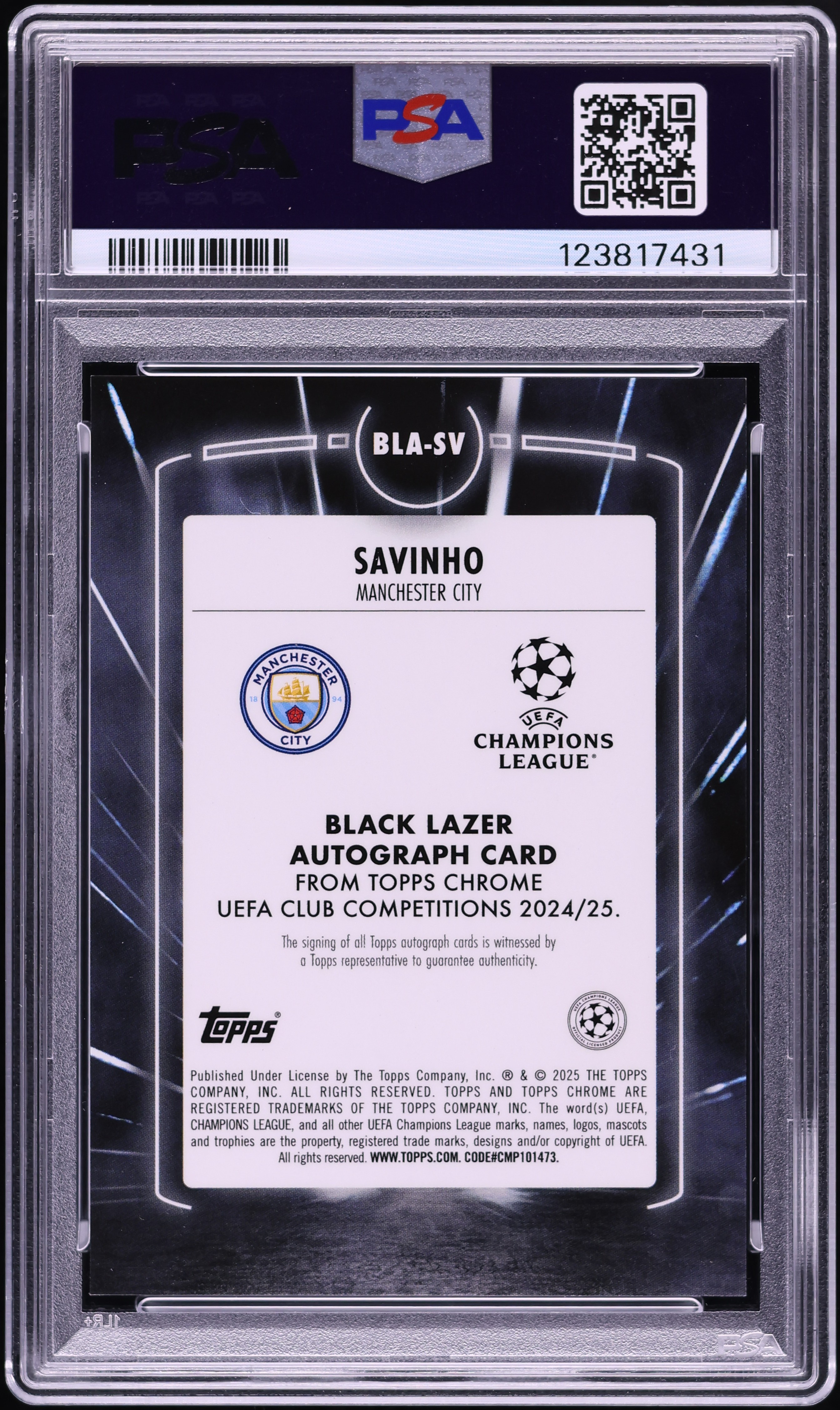 2024 Topps Chrome UEFA Black Lazer Neon Green Savinho AUTO DNA 10