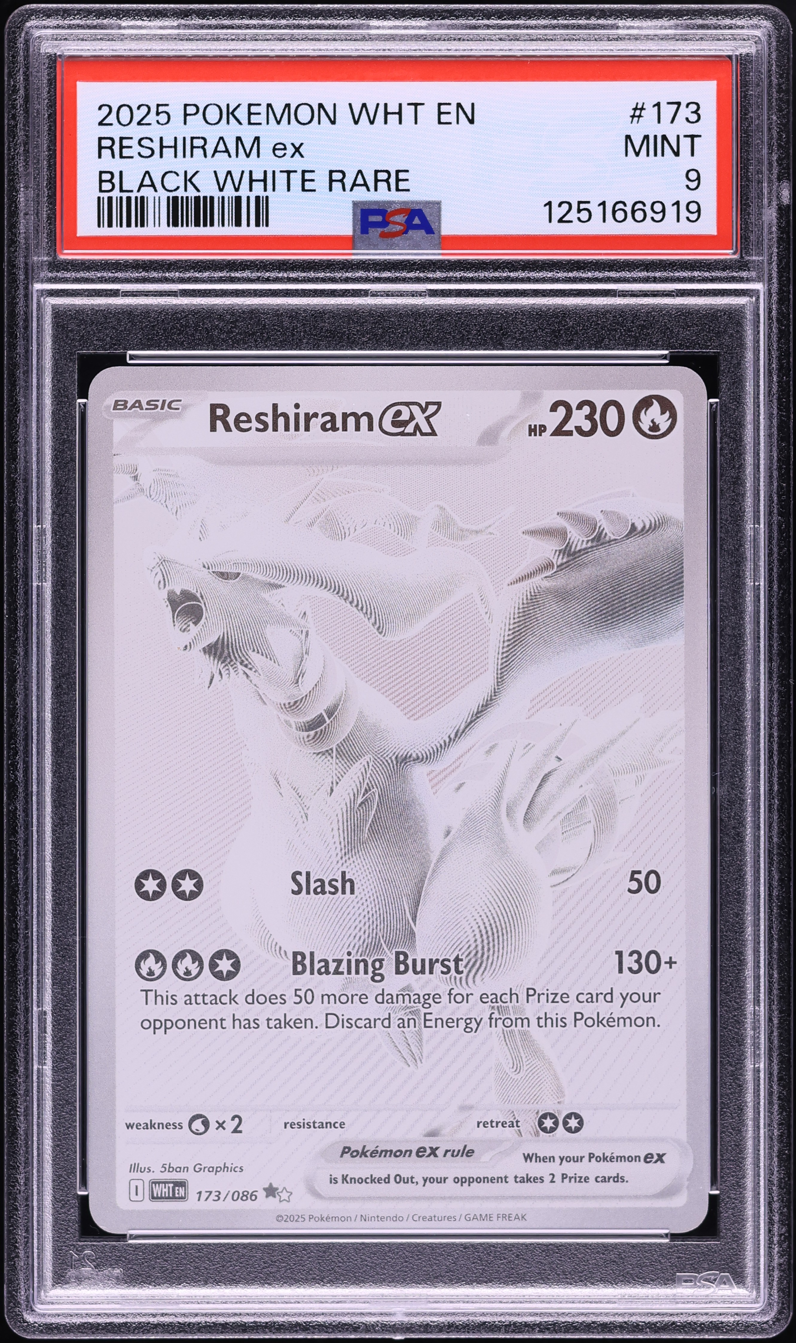 2025 Pokemon WhIte Flare Black White Full Art Reshiram EX #173 PSA