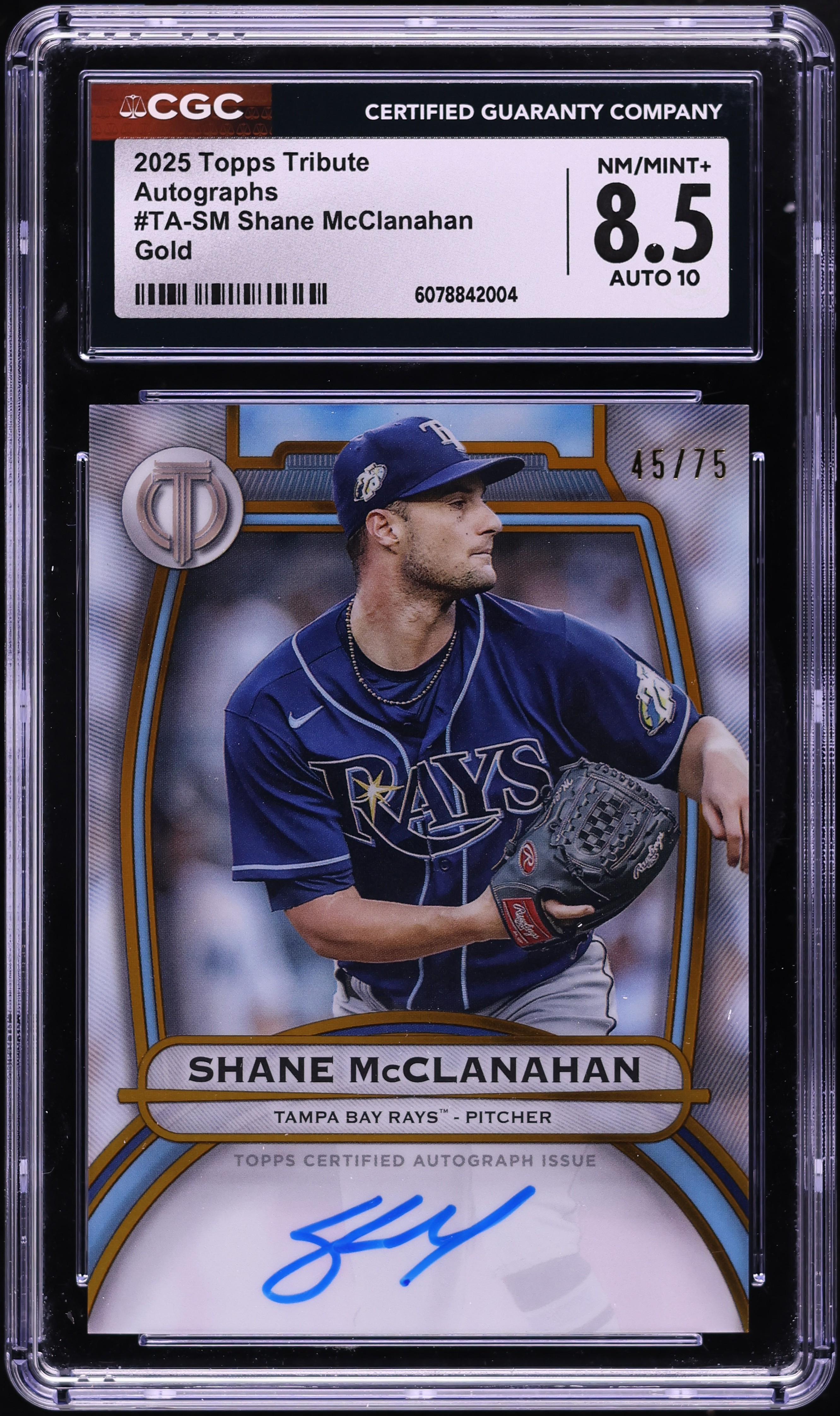 2025 Topps Tribute Gold Shane McClanahan AUTO /75 #TA-SM CGC 8.5 