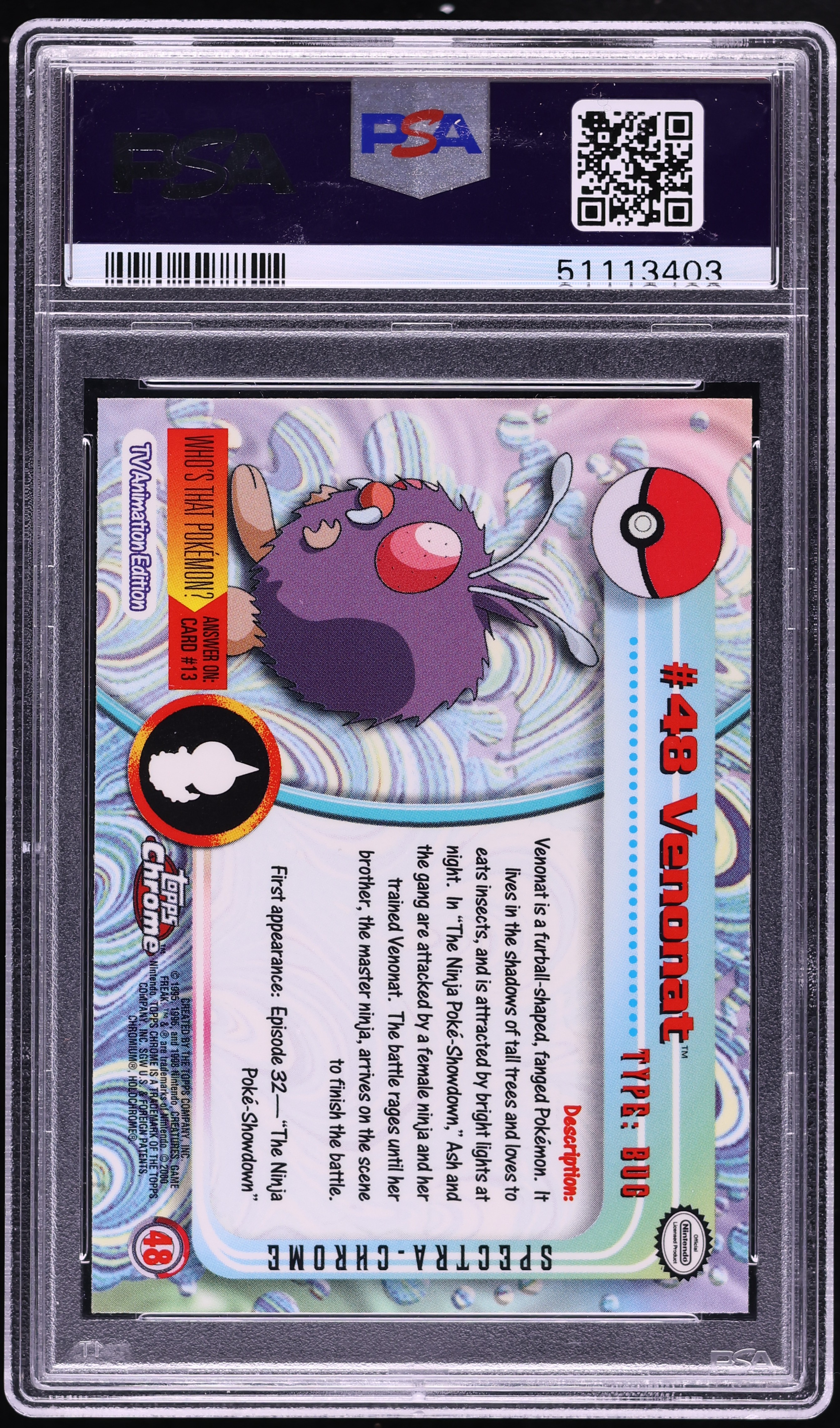 2000 Topps Chrome Pokemon Series 1 Spectra Venonat #48 PSA 9 MINT