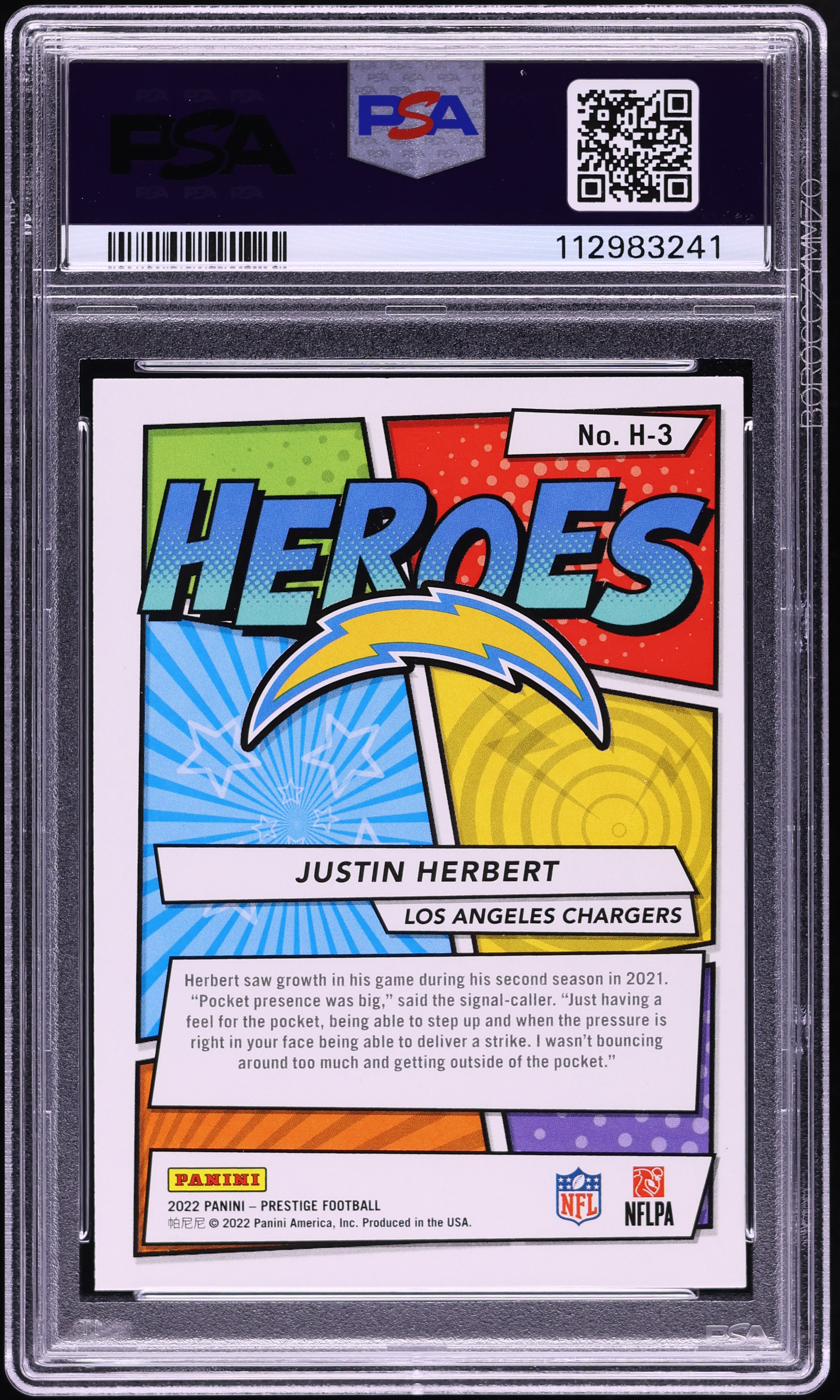 2022 Panini Prestige Heroes Justin Herbert #H-3 PSA 10 GEM MINT on