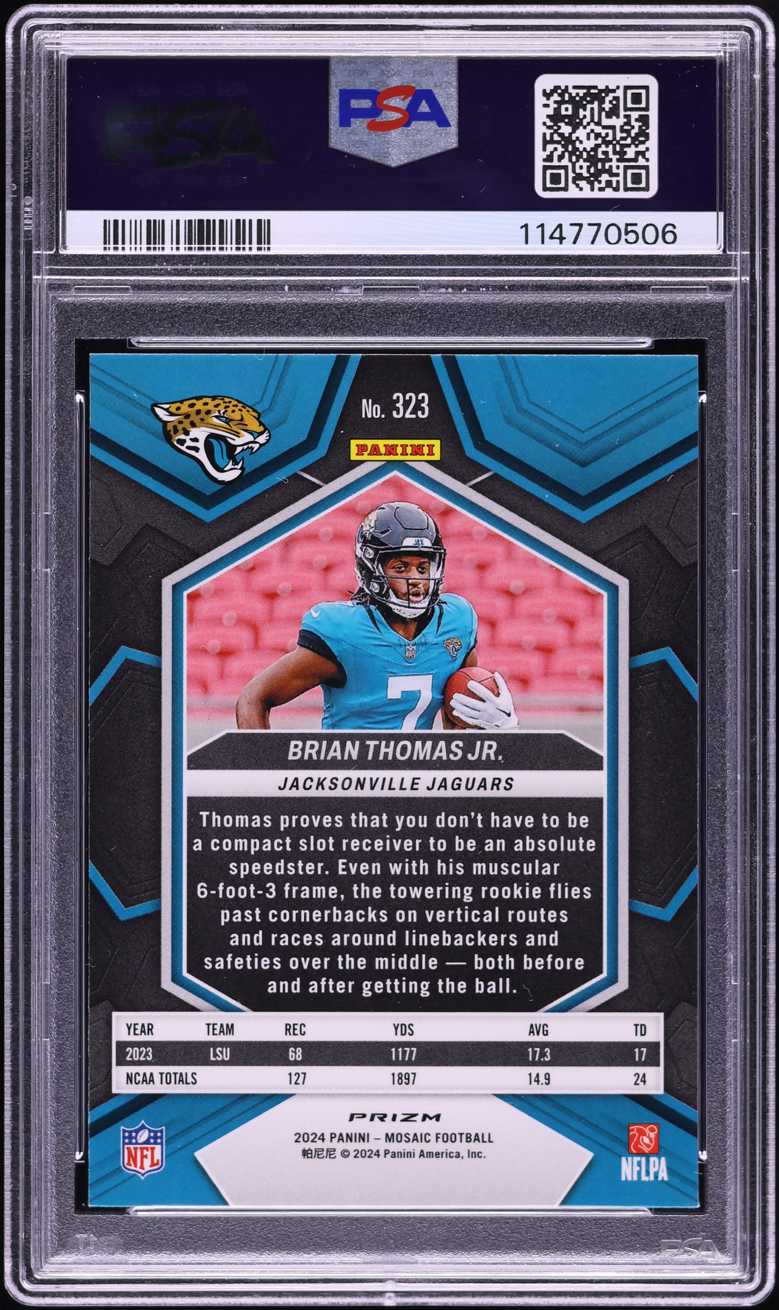 2024 Panini Mosaic Peacock Choice Brian Thomas Jr. ROOKIE #323 PSA