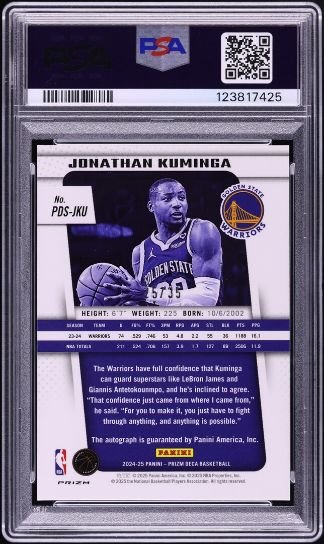 2024 Panini Prizm Deca Blue Jonathan Kuminga AUTO DNA 10 /35