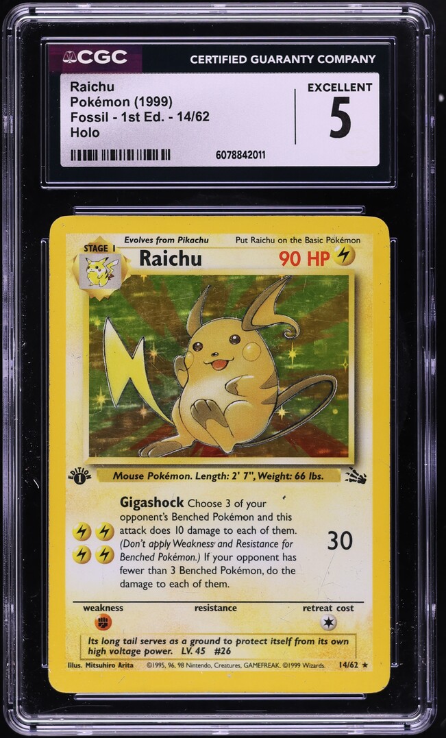 1999 Pokemon Fossil 1st Edition Holo Raichu #14 CGC 5 EX - Main Image