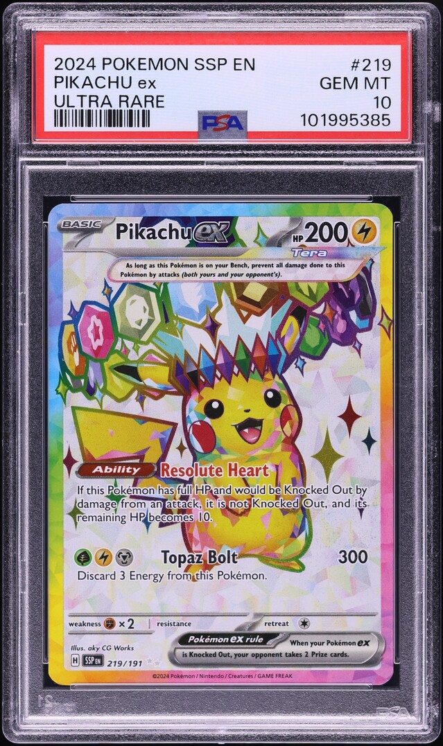 2024 Pokemon SV Surging Sparks Full Art Pikachu ex #219 PSA 10 GEM MINT on Fanatics Collect 2024 Pokemon SV Surging Sparks Full Art Pikachu ex #219 PSA 10 GEM MINT on Fanatics Collect