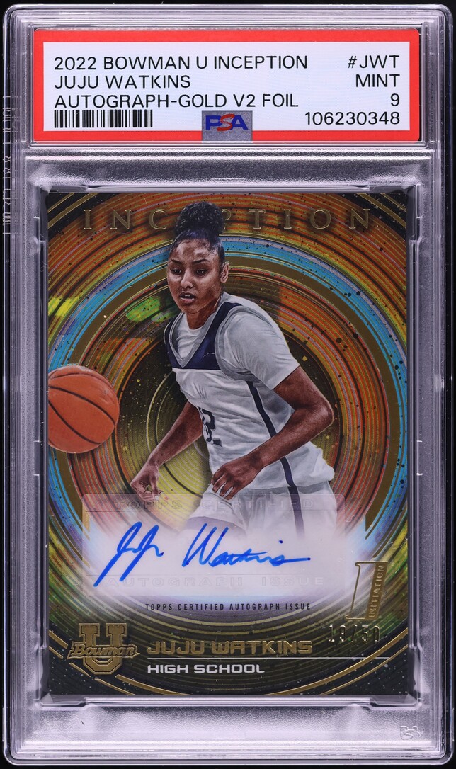 2022 Bowman University Inception Gold V2 Foil Juju Watkins ROOKIE AUTO /50 PSA 9