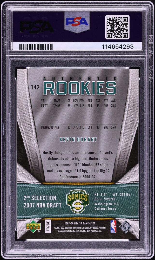 2007 SP Game Used Kevin Durant ROOKIE /999 #142 PSA 10 GEM MINT on