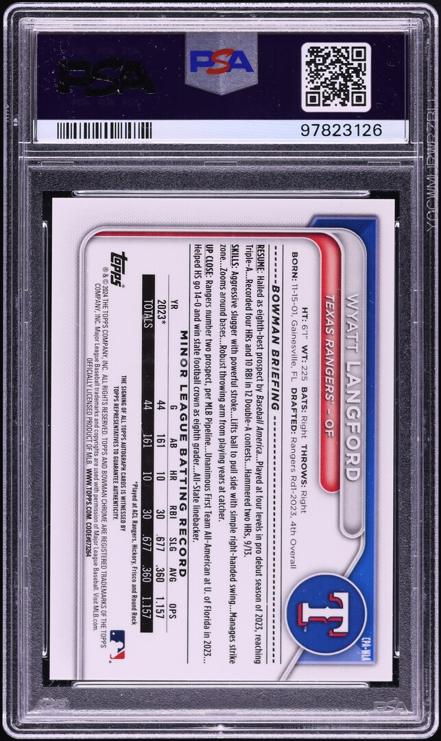 2024 Bowman Chrome Orange Refractor Wyatt Langford PROSPECT AUTO /25 PSA 10