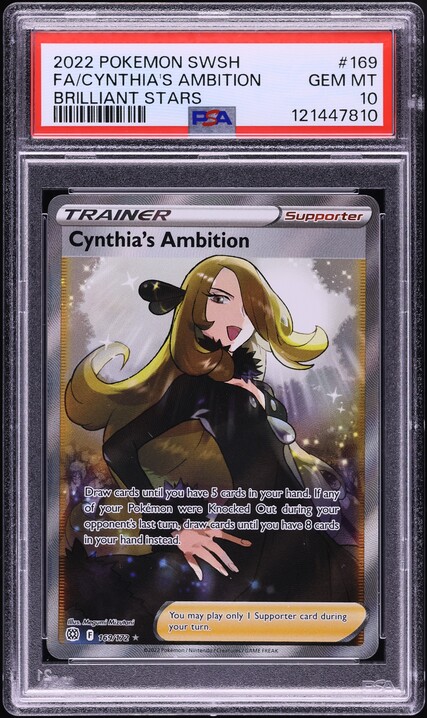 2022 Pokemon SWSH Brilliant Stars Full Art Cynthia's Ambition #169 PSA 10 GEM