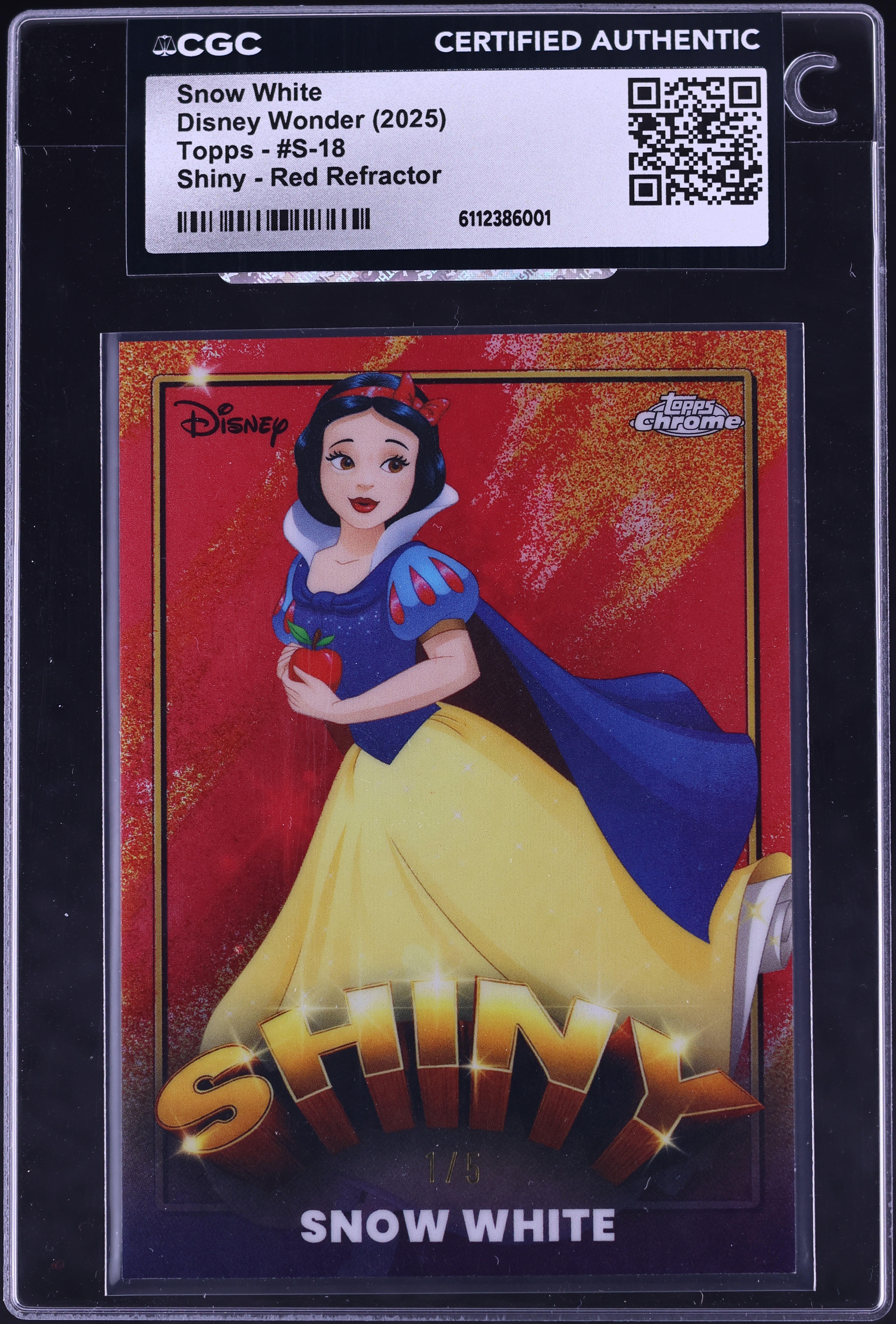 2025 Topps Chrome Disney Wonder Shiny Red Refractor Snow White 1/5