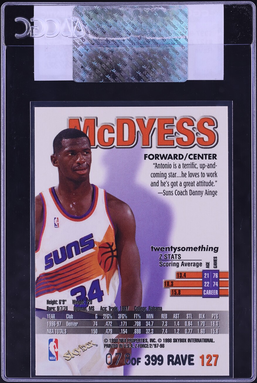 1997 Skybox Z-Force Rave Antonio McDyess /399 #127 CGC AUTH