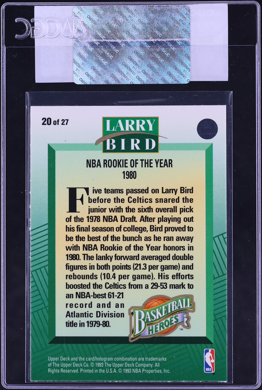 1992 Upper Deck Basketball Heroes Larry Bird #20 CGC AUTH on
