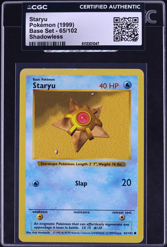 1999 Pokemon Base Set Shadowless Staryu #65 CGC AUTH