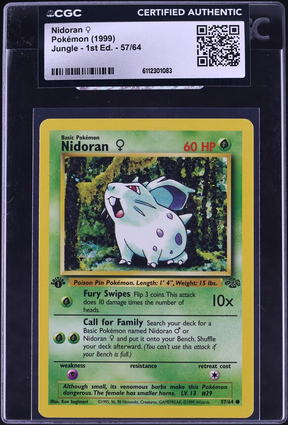 1999 Pokemon Jungle 1st Edition Nidoran #57 CGC AUTH