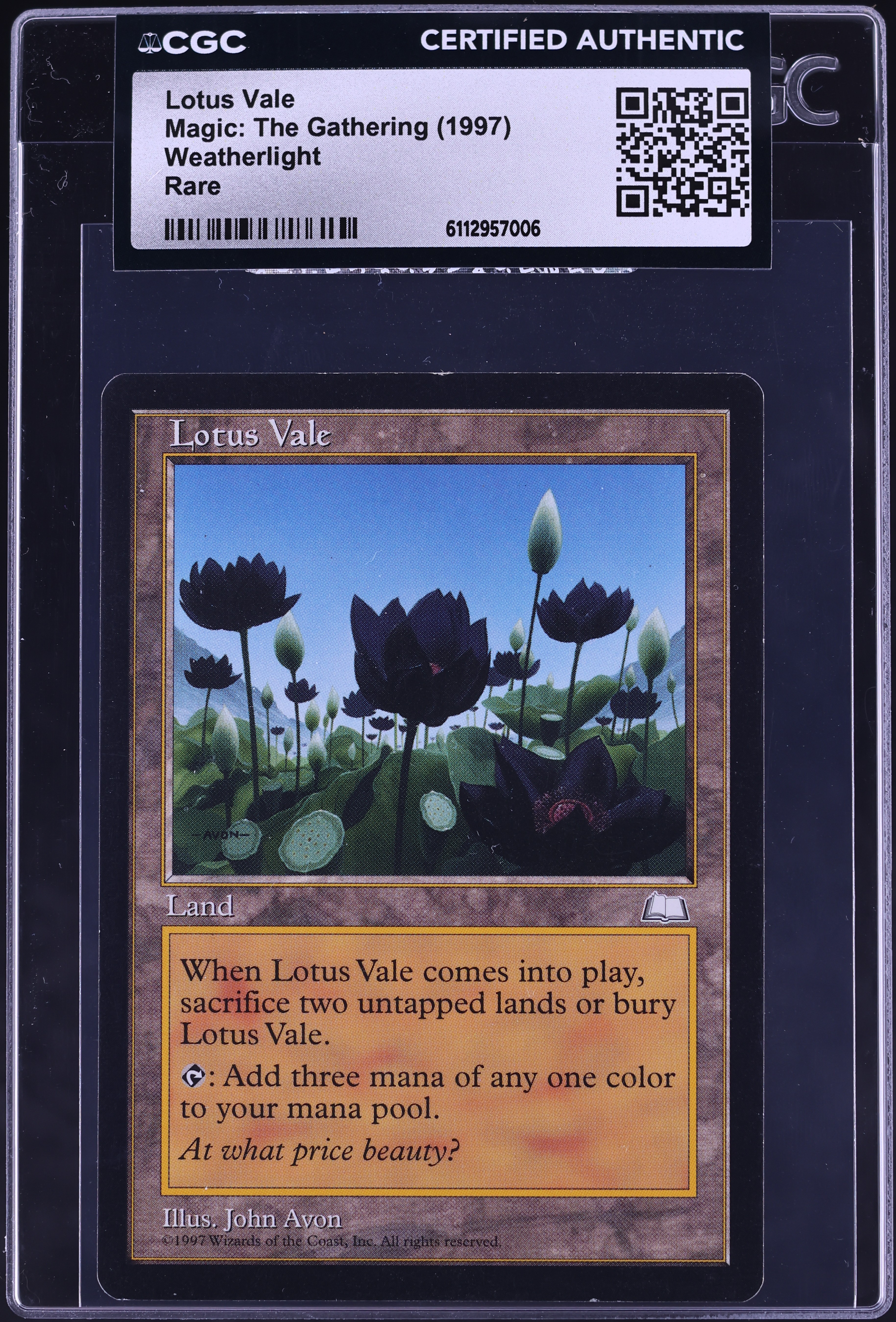 1997 Magic The Gathering MTG Weatherlight Lotus Vale CGC AUTH on