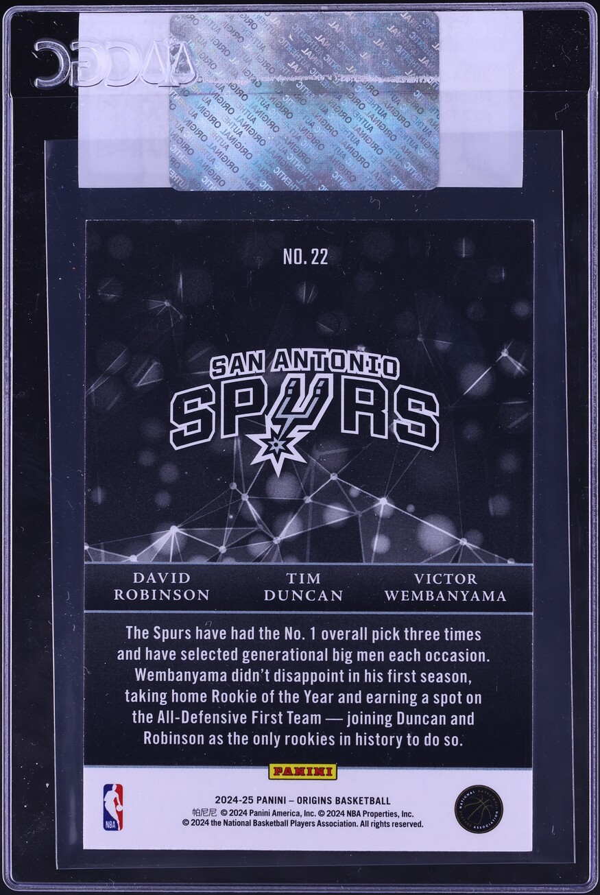 2024 Panini Origins Nucleus Maroon David Robinson Tim Duncan Victor Wembanyama /115 CGC AUTH