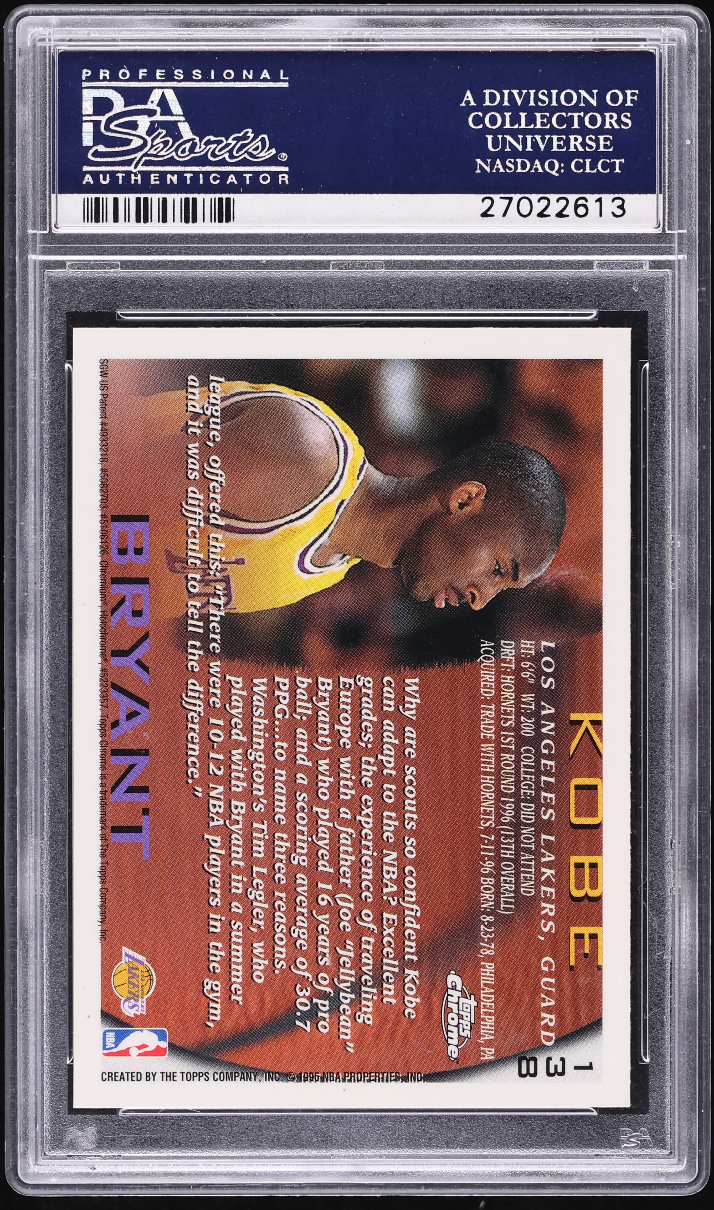 1996 Topps Chrome Kobe Bryant ROOKIE #138 PSA 9 MINT on Fanatics