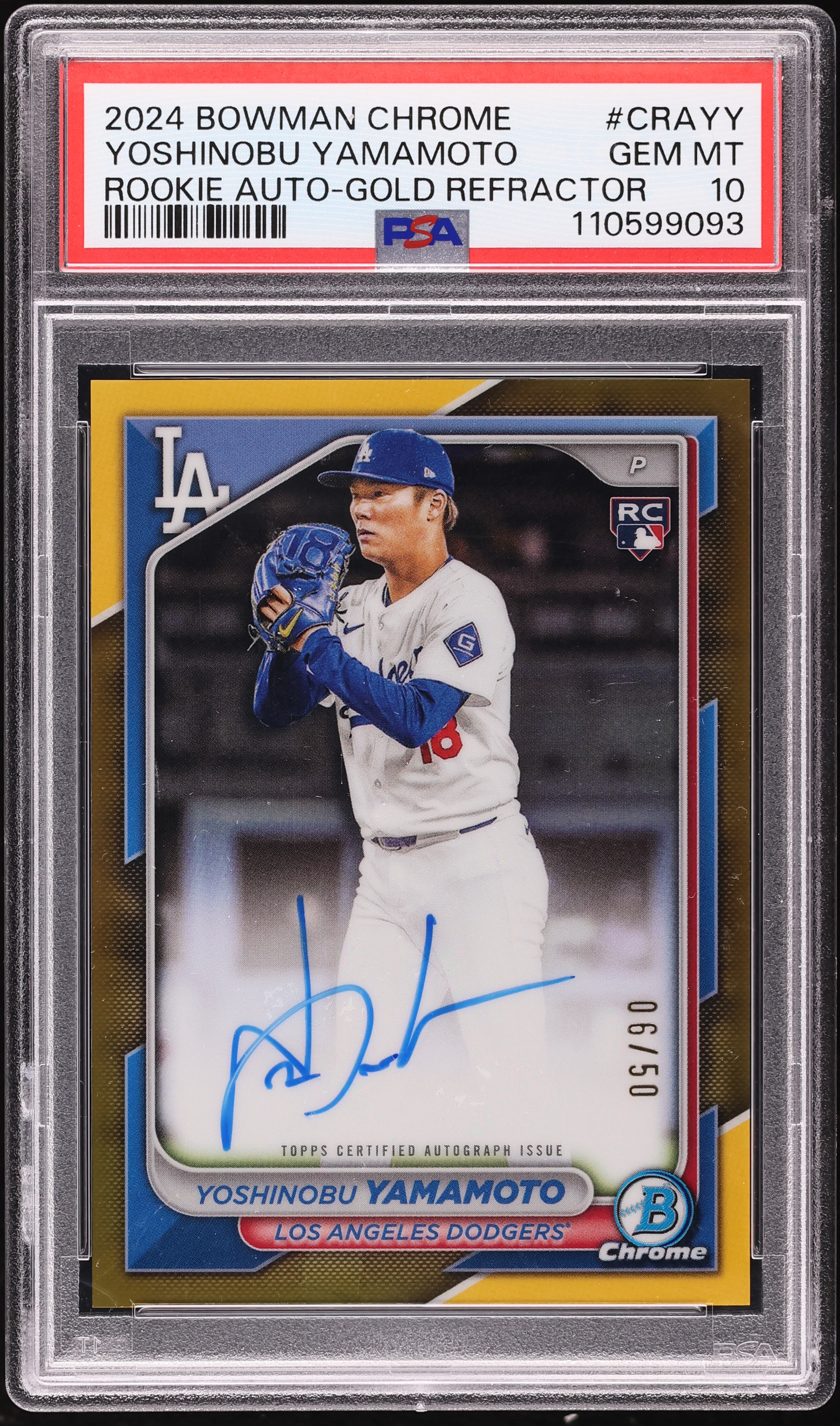 2024 Bowman Chrome Gold Refractor Yoshinobu Yamamoto ROOKIE AUTO