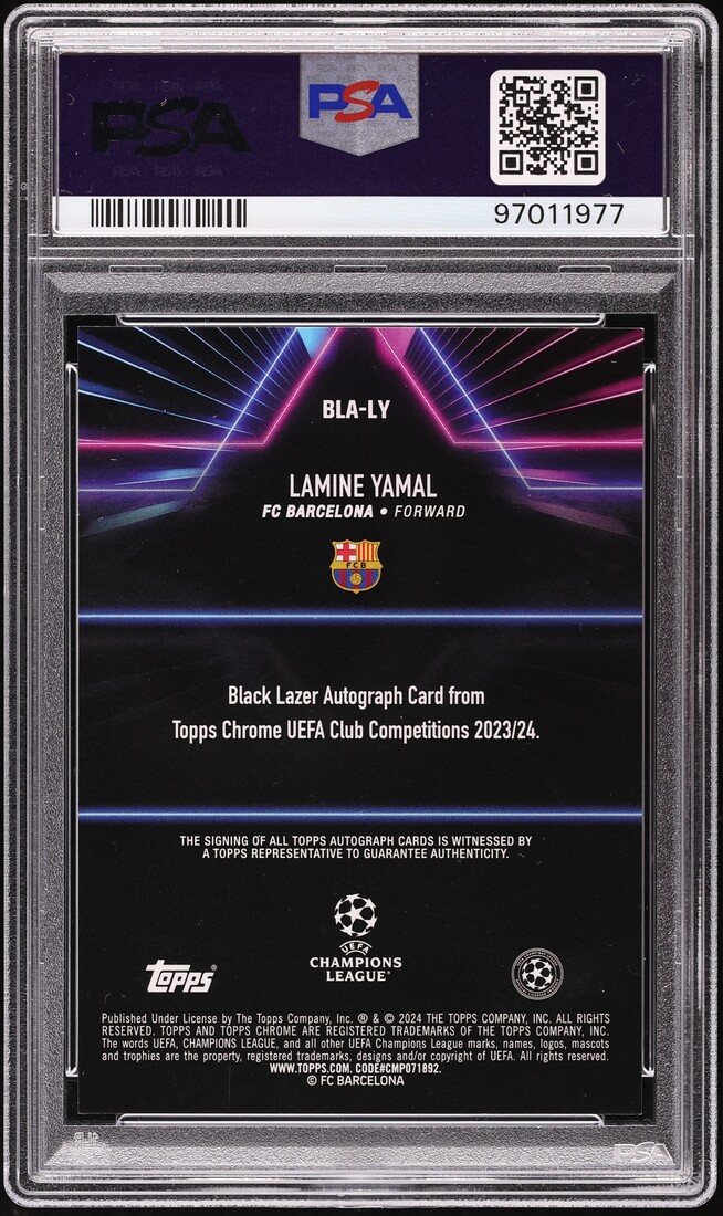 2023 Topps Chrome UEFA Club Competitions Black Lazer Lamine Yamal ROOKIE AUTO #BLA-LY PSA 10