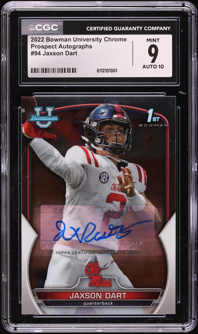 2022 Bowman Chrome University Jaxson Dart ROOKIE AUTO #94 CGC 9 MINT