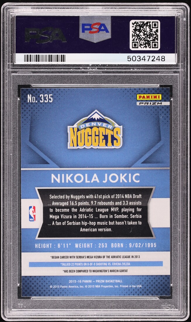 2015 Panini Prizm Red White Blue Nikola Jokic ROOKIE #335 PSA 10 GEM MINT