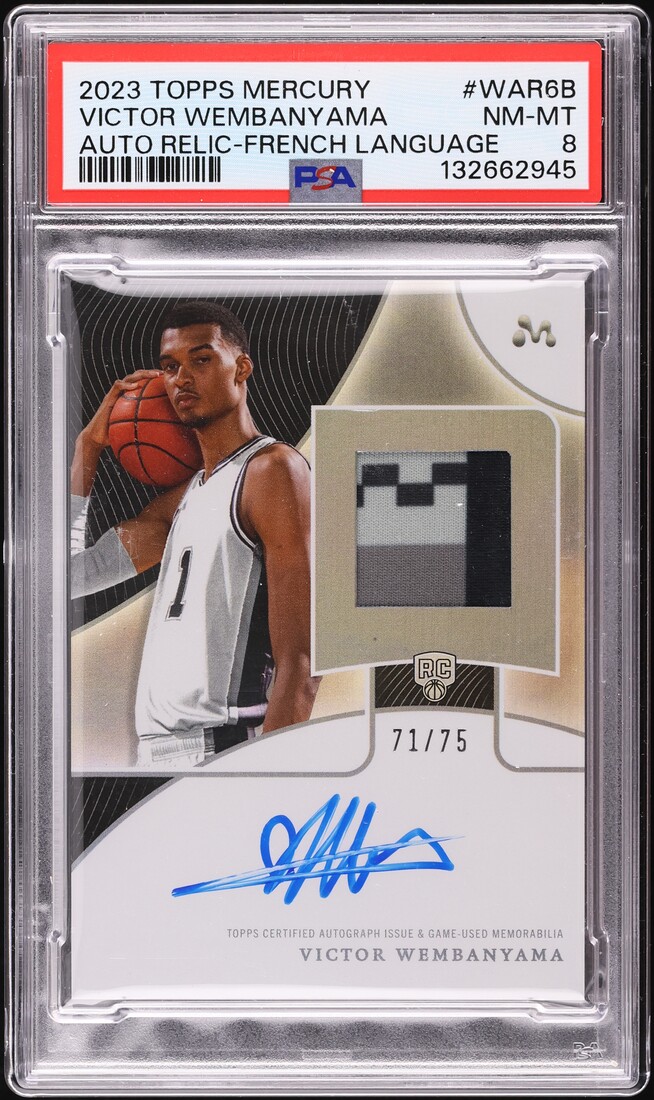 2023 Topps Mercury French Victor Wembanyama ROOKIE PATCH AUTO /75 #WAR-6B PSA 8 NM-MT