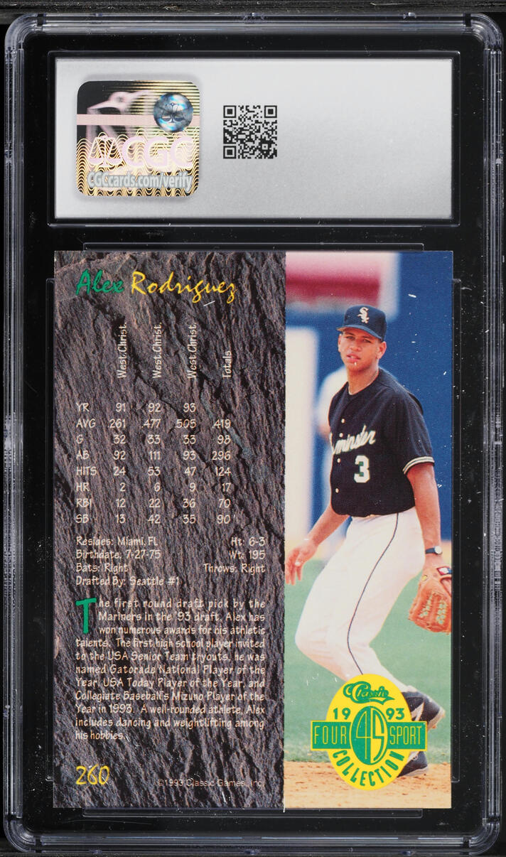 1993 Classic Four Sport Alex Rodriguez ROOKIE #260 CGC 9 MINT