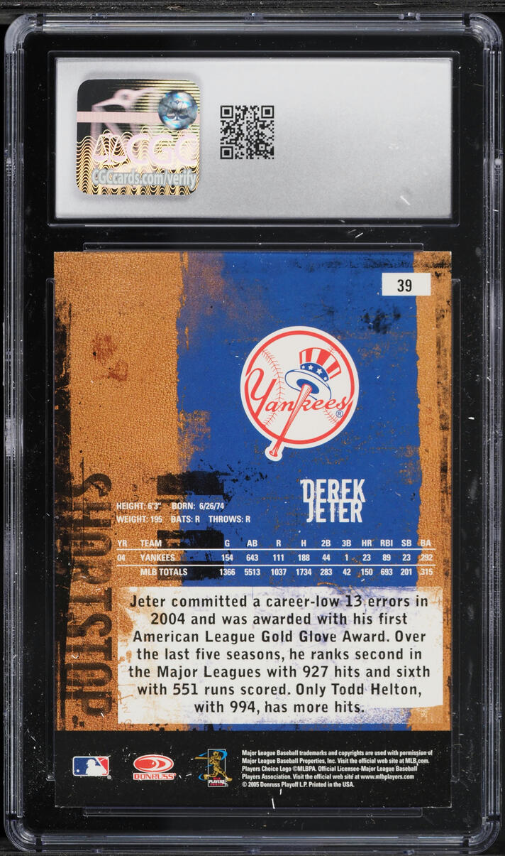 2005 Donruss Leather & Lumber Derek Jeter #39 CGC 9 MINT