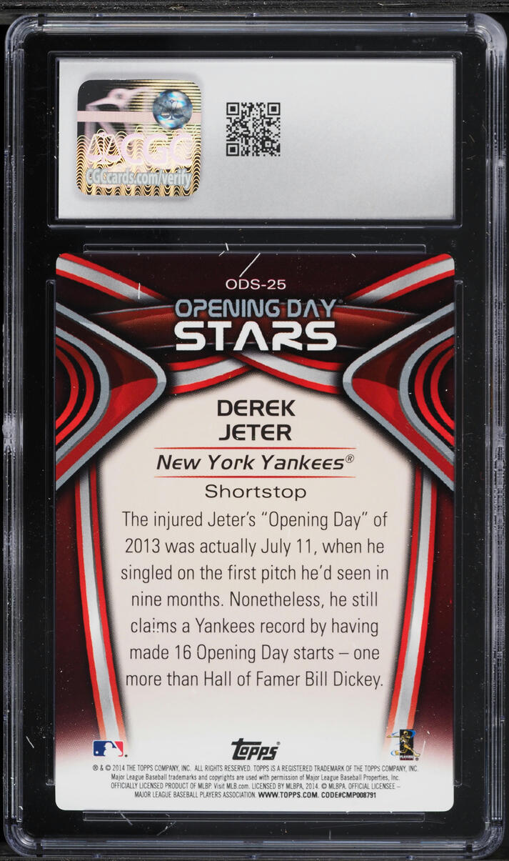 2014 Topps Opening Day Stars Derek Jeter #ODS-25 CGC 9 MINT